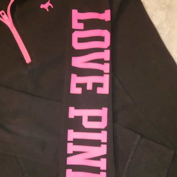 Women's Victoria's Secret VS PINK Black Pink Sz Large Sweatshirt Half Zip Hoodie - Picture 4 of 4